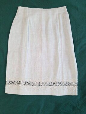 David Ravel Linen Skirt with Lace Detail, 6, NWOT
